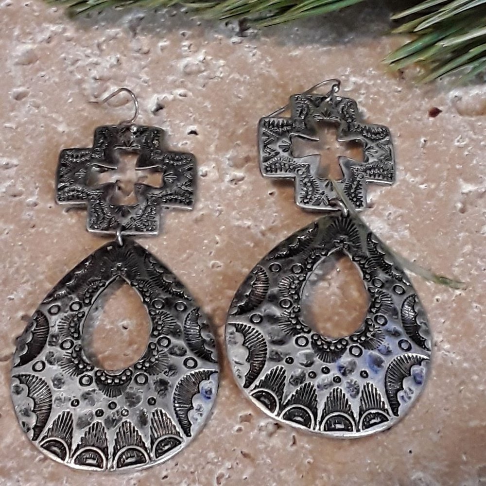 Bold Statement Silver Tone Southwestern Style Dangle Earrings